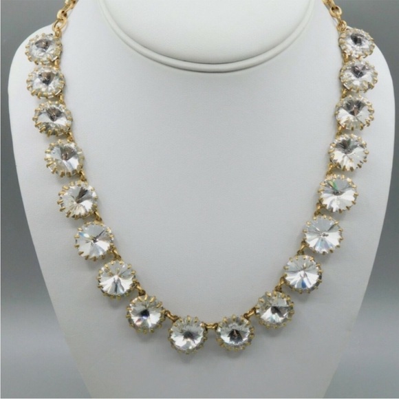 NWT Lustrous J. Crew Rivoli Rhinestone Gold Tone Prong Set Statement Necklace - Picture 3 of 8